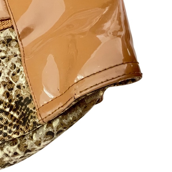 Tory Burch Elegant Snake print Tan Brown Patent Leather Canvas Shoulder Bag - Picture 5 of 14